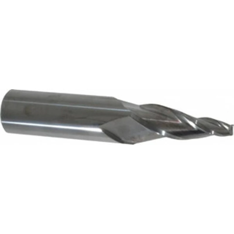 Accupro 10 per Side 1/4 Small End Diam 2 LOC 3-Flute Solid Carbide Tapered Square End Mill Uncoated, 1 Shank Diam, 5 ...